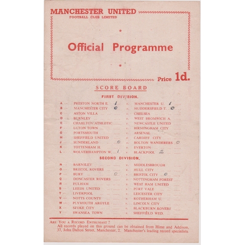 229 - Single sheet programme Manchester United Reserves v Preston North End Reserves 21st January 1956. Sc... 