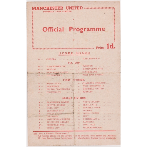 232 - Single sheet programme Manchester United Reserves v Blackburn Rovers Reserves 3rd March 1956. Folds ... 