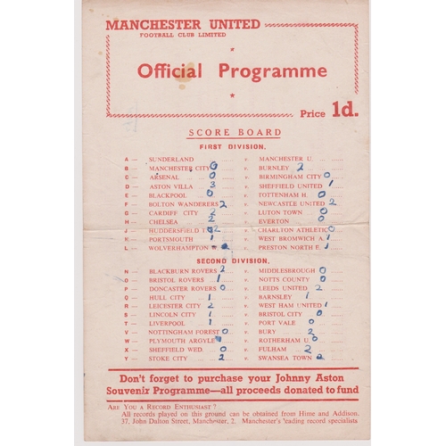 236 - Single sheet programme Manchester United Reserves v Aston Villa Reserves 14th April 1956. Light hori... 