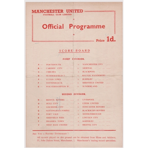 237 - Single sheet programme Manchester United Reserves v Everton Reserves 28th April 1956. Light horizont... 