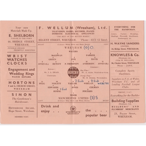 24 - Programme Wrexham v Manchester United FA Cup 4th Round 26th January 1957. Score and scorers inserted... 