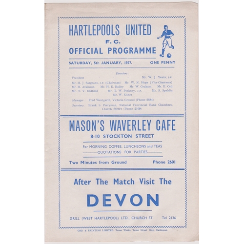 33 - Programme Hartlepools United v Manchester United FA Cup 3rd Round 5th January 1957. 4 Page. No writi... 