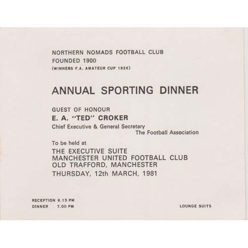 370 - Signed menus and invitations pertaining to Manchester United. Nat Lofthouse ( Bolton Wanderers ) Gue... 