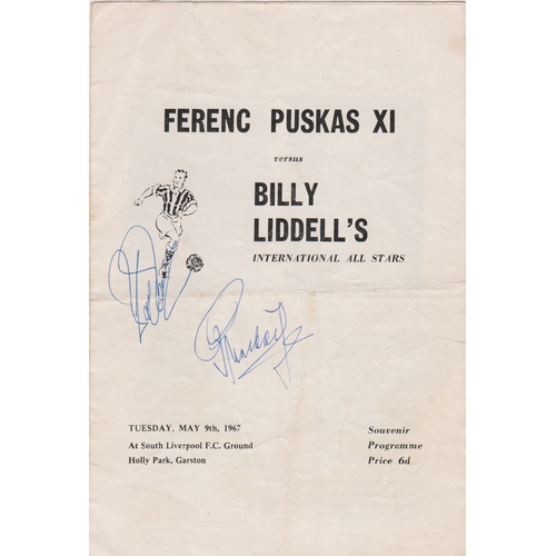 387 - Programme Ferenc Puskas X1 v Billy Liddell's X1 at South Liverpool 9th May 1967. Signed by Puskas pl... 