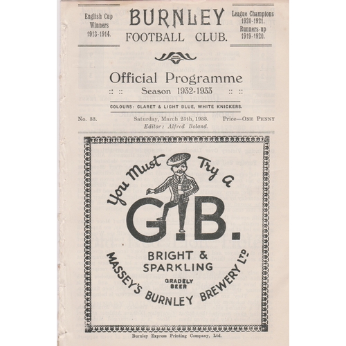 390 - Programme Burnley v Bradford City March 25th 1933. Ex Bound Volume. No writing. Generally good