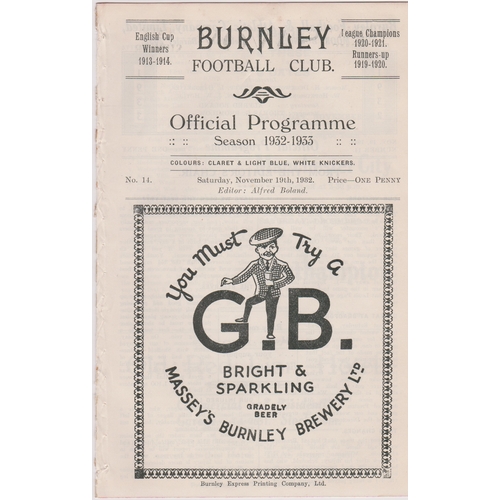 392 - Programme Burnley v Port Vale November 19th 1932. Ex Bound Volume. No writing. Generally good