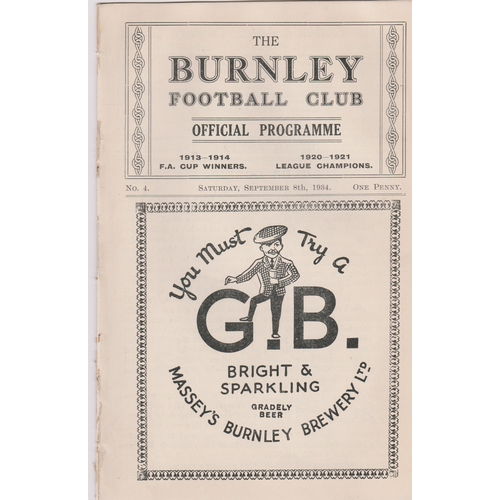 394 - Programme Burnley v Bradford City September 8th 1934. Ex Bound Volume. No writing. Generally good