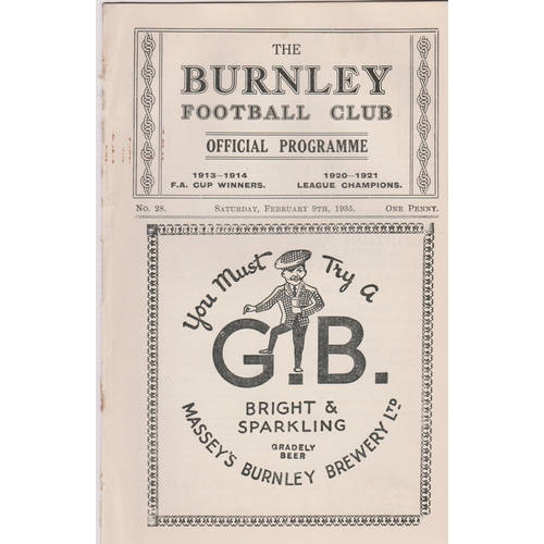 399 - Programme Burnley v Port Vale February 9th 1935. Ex Bound Volume. No writing. Generally good