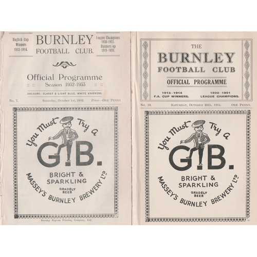 412 - A collection of 6 Pre-War Burnley home Reserves programmes v Aston Villa, West Bromwich Albion 1932/... 