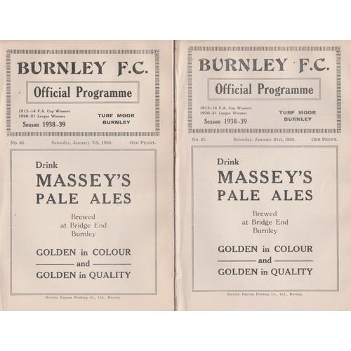 413 - A collection of 5 Pre-War Burnley home Reserves programmes all from the 1938/39 season v Aston Villa... 