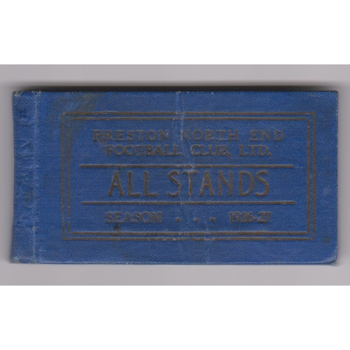 414 - Preston North End season ticket for the 1926/27 season. All ticket vouchers are intact. Owned and si... 