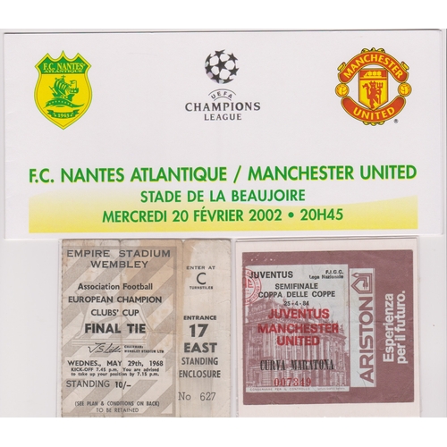 53 - A collection of 10 tickets featuring Manchester United in Europe. Aways are European Cup Final 1968 ... 