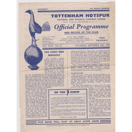 58 - Programme & ticket Tottenham Hotspur v Manchester United 26th September 1953. Programme with horizon... 