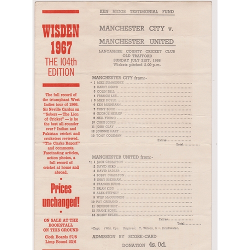 7 - Scorecard Manchester City v Manchester United for the cricket match at Old Trafford July 21st 1968. ... 