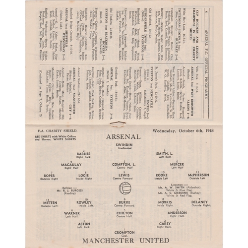 74 - Official programme Charity Shield Arsenal v Manchester United at Highbury 6th October 1948. No writi... 