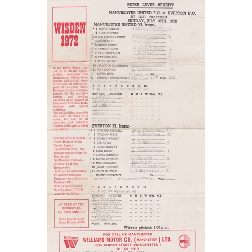 8 - Scorecard Manchester United v Everton for the cricket match at Old Trafford July 16th 1972. Proceeds... 