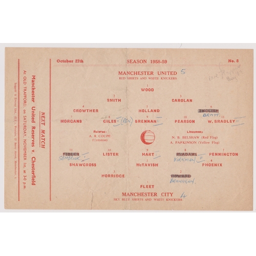 183 - Single sheet programme Manchester United v Manchester City Lancashire Senior Cup 1st  Round 27th Oct... 