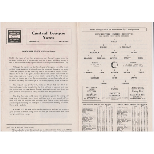 187 - Programme Manchester United v Everton (4 Page) Lancashire Senior Cup 2nd Round 22nd February 1961. N... 