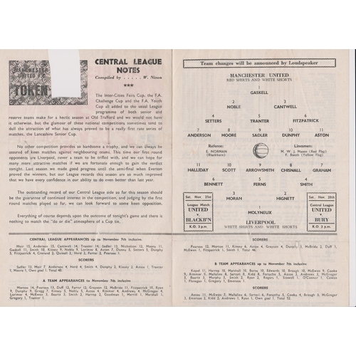 192 - Programme Manchester United v Liverpool (4 Page) Lancashire Senior Cup 1st Round 16th November 1964.... 