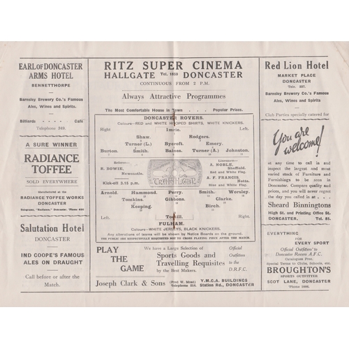 120 - Programme Doncaster Rovers v Fulham 18th April 1936. Light vertical fold. No writing. Generally good