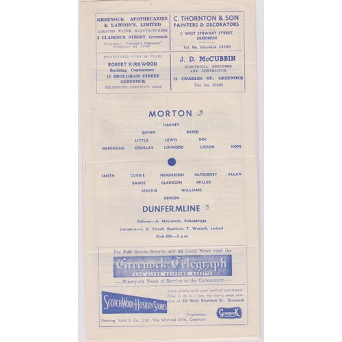 141 - Programme Morton v Dunfermline 31st October 1953. Gatefold programme with score inserted.  Generally... 