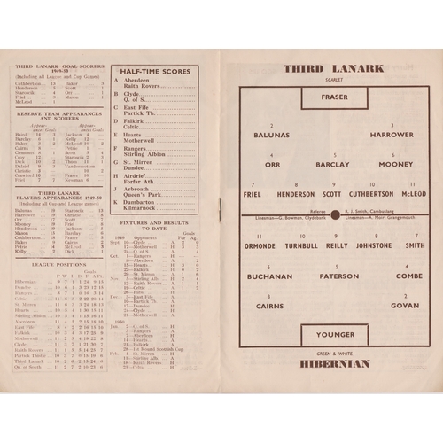 143 - Programme Third Lanark v Hibernian 26th November 1949. No writing. Good