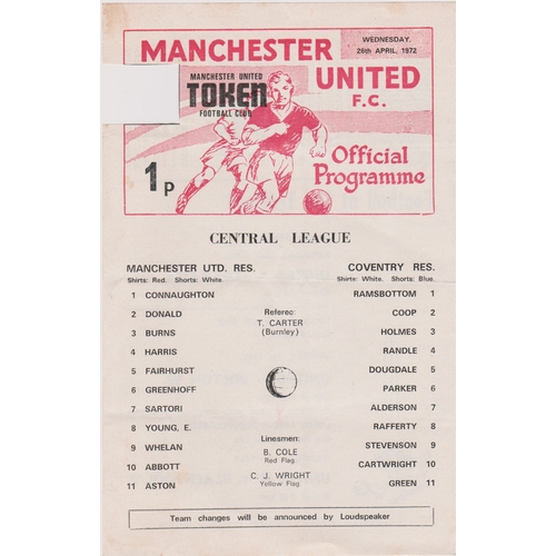 312 - A collection of 5 Manchester United home Reserves programmes from the 1971/72 season v Bury, Newcast... 