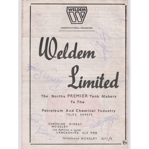 344 - Programme for the friendly match between Mossley and a Manchester United X1 10th August 1977. Signed... 