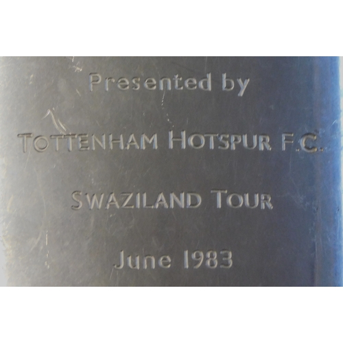 169 - A pewter hip flask fully engraved presented by Tottenham Hotspur on their tour of Swaziland in June ... 