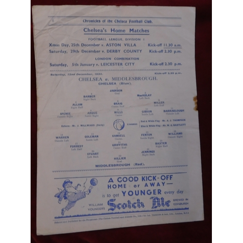 290 - Chelsea v Middlesbrough 22nd December 1934 programme. Rusty staple with half times inserted. Not Ex ... 