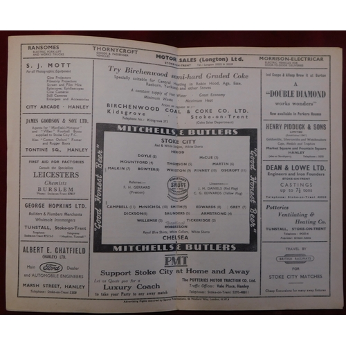 294 - Stoke City v Chelsea 26th December 1952. Team change and scorers in pencil. Generally good. Scarce p... 