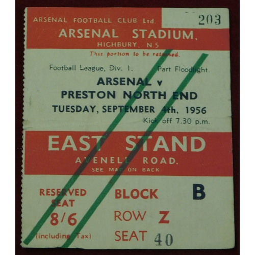 255 - Ticket Arsenal v Preston North End 4th September 1956. Light horizontal fold. Generally good