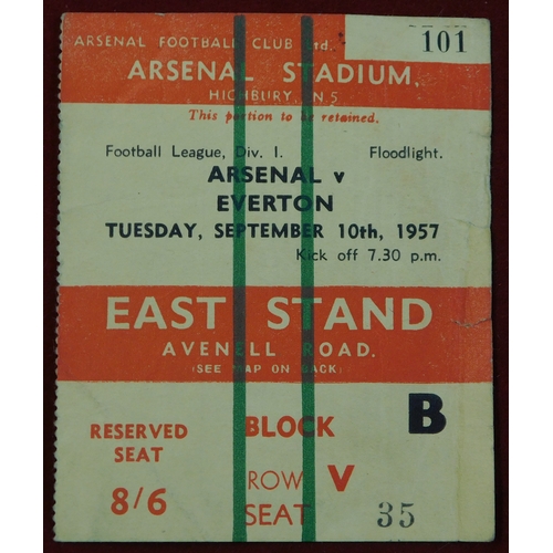 256 - Ticket Arsenal v Everton 10th September 1957. minute tear at side. Generally good