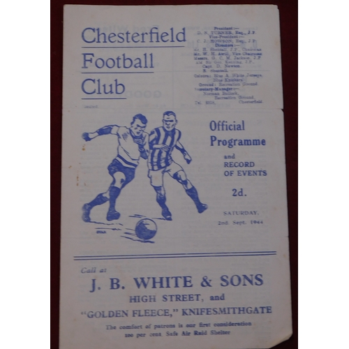 260 - Programme Chesterfield v Rotherham United War League North 2nd September 1944. 4 Page. No writing. G... 