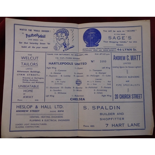 469 - Programme  Hartlepools United v Chelsea FA Cup 3rd Round 7th January 1956. 4 Page. No writing. Gener... 