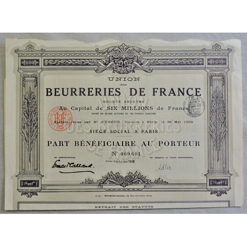 112 - Union des Beurreries De France 1906 Bond with Coupons (issued 1910