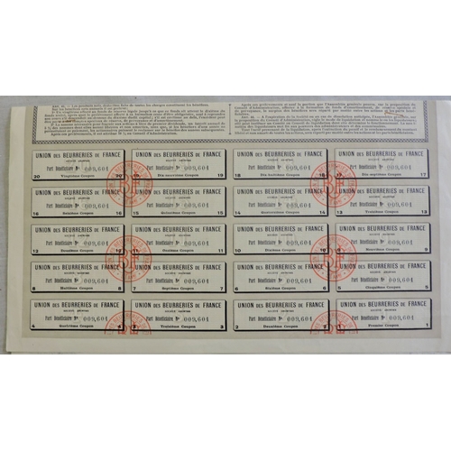 112 - Union des Beurreries De France 1906 Bond with Coupons (issued 1910