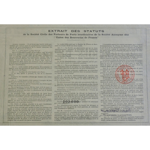 112 - Union des Beurreries De France 1906 Bond with Coupons (issued 1910