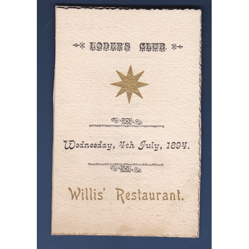 16 - Lodgers Club - 1894 (4th July) Menu, Willis' Restaurant.