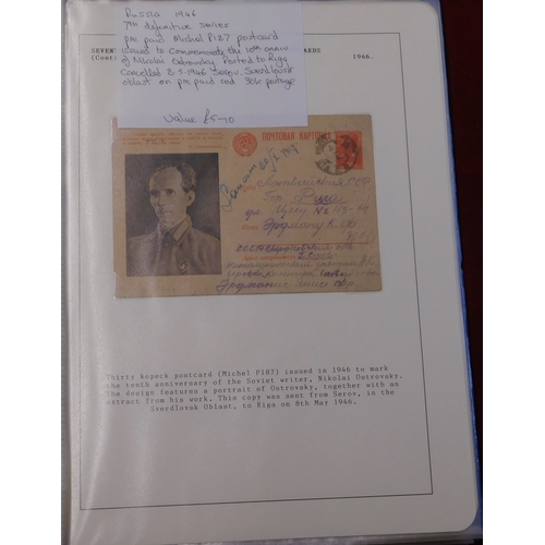 173 - Russia 1945-55 album of 26 pages with mainly pre-paid stationery items used, and used includes some ... 