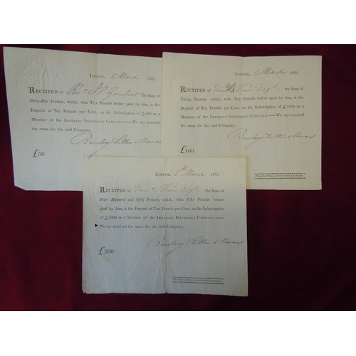 42 - London - Stamped Receipts (3) To Edward Venn for payments of £50.00, £100.00 and £500.00 by him on h... 