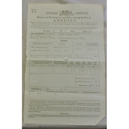 45 - Receipt from Stamp Office (stamped) for Legacies (2) and Annuities (2) on Account of the Personal Es... 