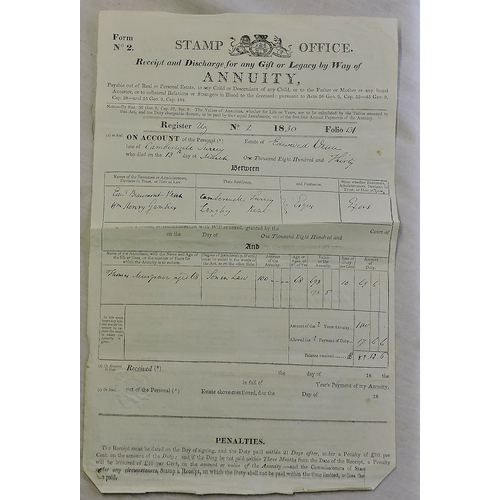 45 - Receipt from Stamp Office (stamped) for Legacies (2) and Annuities (2) on Account of the Personal Es... 