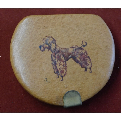 582 - Swaine-Brigg Power Compact - Leather case with a poodle, good condition