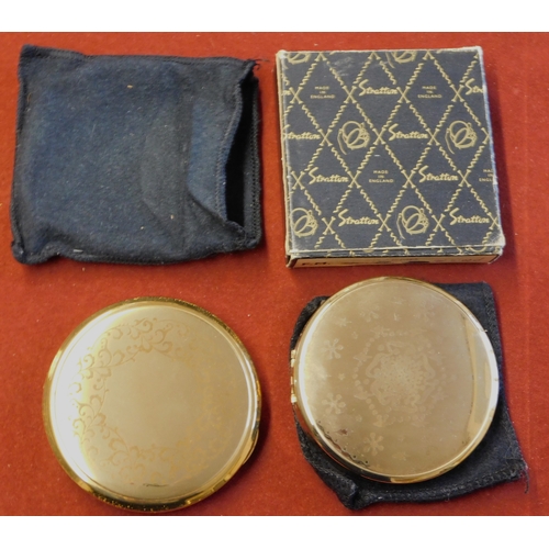 588 - Compacts - One Kigo powder compact, gold colour, one Stratton powder compact, gold coloured (2 in to... 