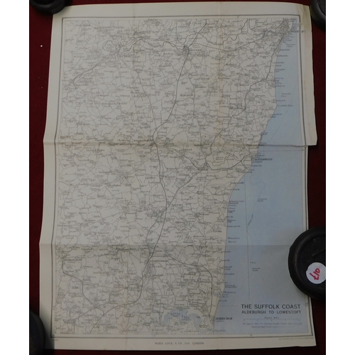 61 - Map - The Suffolk Coast, Aldeburgh to Lowestoft, measurements 34cm x 25cm, fair condition, folds in ... 