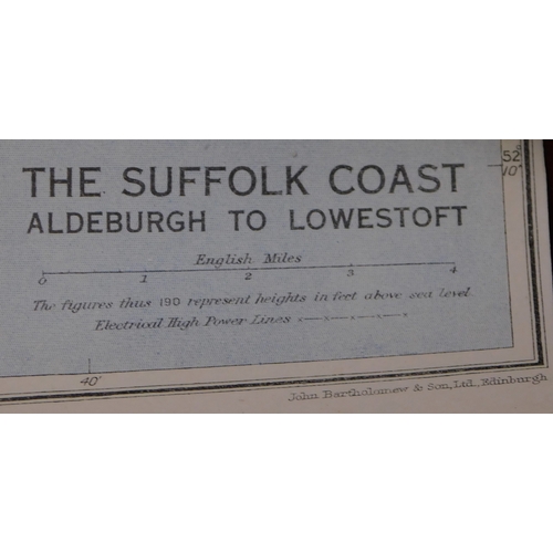 61 - Map - The Suffolk Coast, Aldeburgh to Lowestoft, measurements 34cm x 25cm, fair condition, folds in ... 