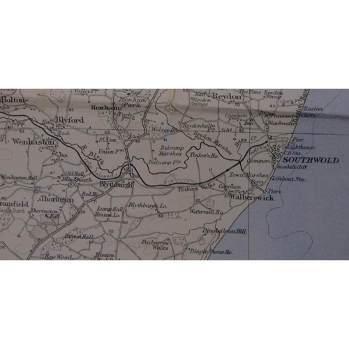 61 - Map - The Suffolk Coast, Aldeburgh to Lowestoft, measurements 34cm x 25cm, fair condition, folds in ... 