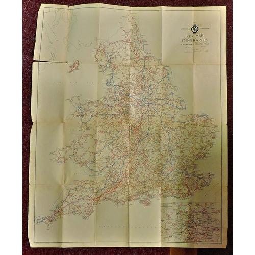 64 - Vintage AA Map of England & Wales 1950s-60s.  Some routes marked in blue crayon.