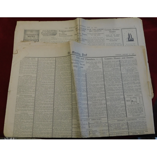 92 - The Morning Post Newspaper (2) copies 1936-1937, discoloured frayed edges,